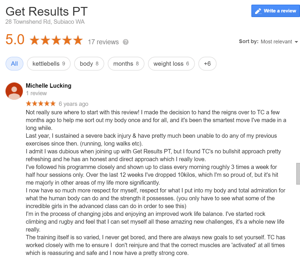 group Personal training google review
